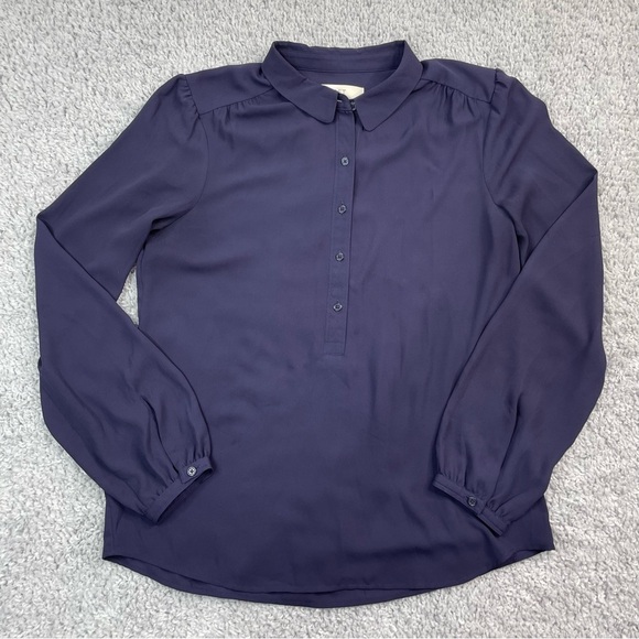 Loft Blouse Womens Small Sheer Buttons Long Sleeve Office Modest Minimalist - Picture 1 of 4